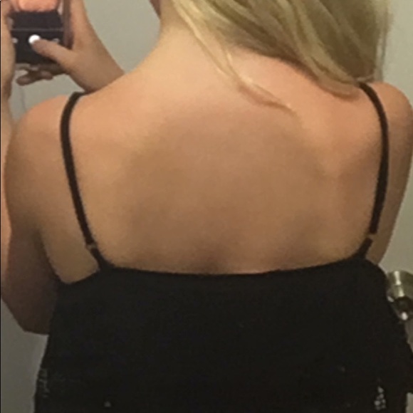 Black Romper w Lace Fringe wrapping around torso. - Picture 3 of 5